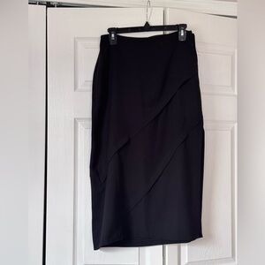 Zara Diagonal Seams Crape Midi Black Skirt